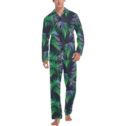 Palm Leaves Pattern Print Design PL04 Men's Long Sleeve Pajama Set