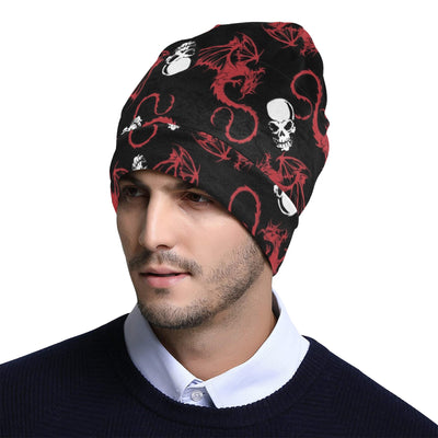 Skull With Red Dragon Print Design LKS304 Unisex Beanie