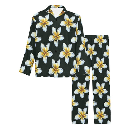 White Plumeria Pattern Print Design PM022 Men's Long Sleeve Pajama Set