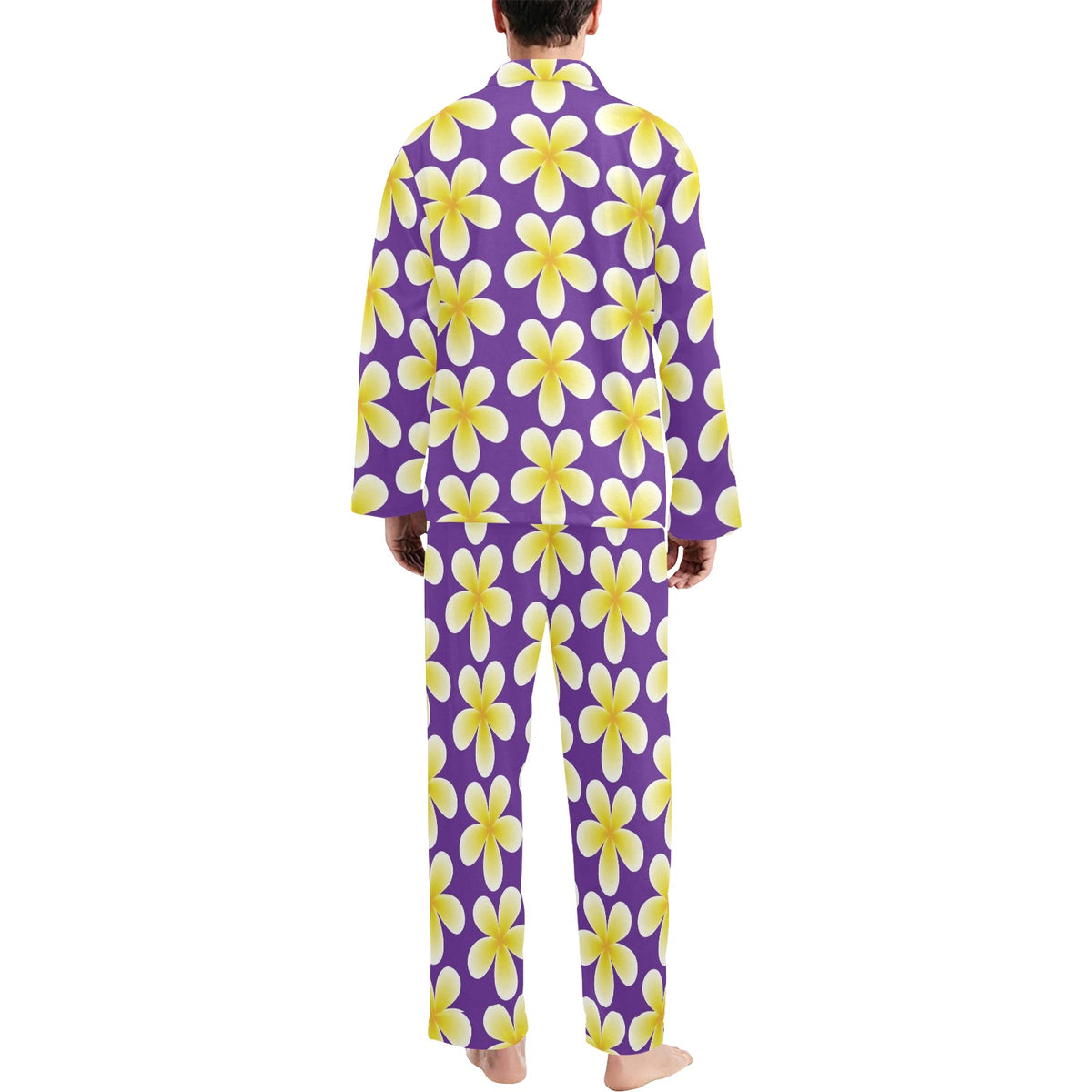 Yellow Plumeria Pattern Print Design PM05 Men's Long Sleeve Pajama Set