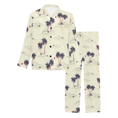 Palm Tree Pattern Print Design PT08 Men's Long Sleeve Pajama Set