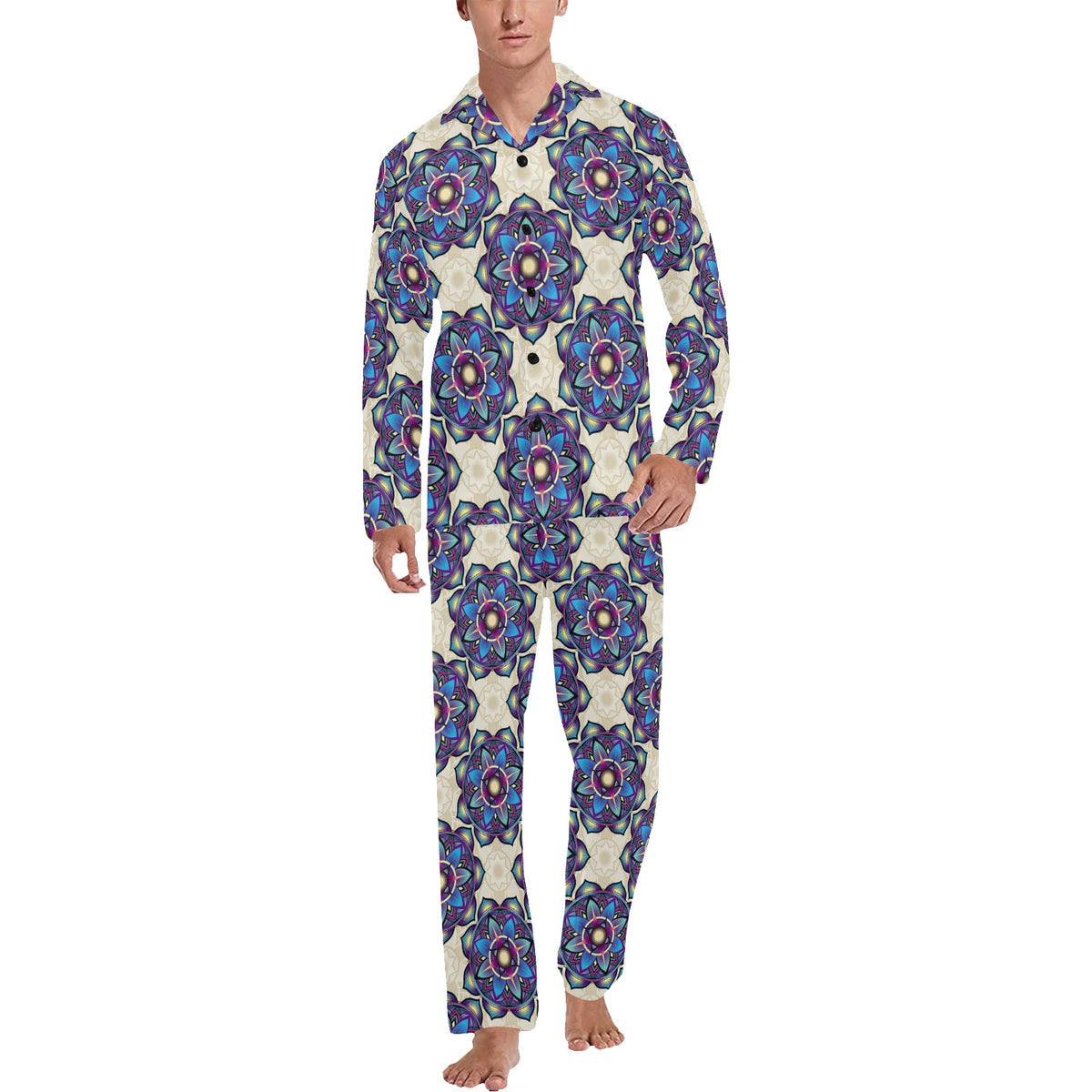 lotus Boho Pattern Print Design LO08 Men's Long Sleeve Pajama Set