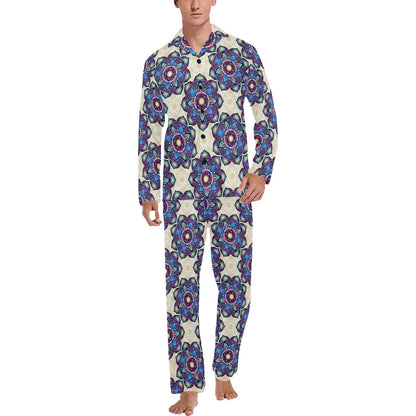 lotus Boho Pattern Print Design LO08 Men's Long Sleeve Pajama Set