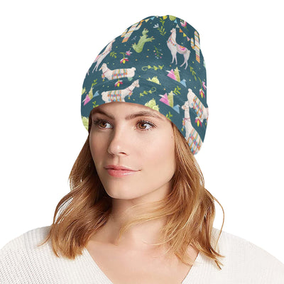 Llama with Cactus Design Print Unisex Beanie