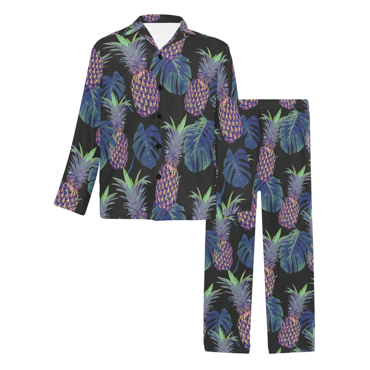 Pineapple Pattern Print Design PP04 Men's Long Sleeve Pajama Set