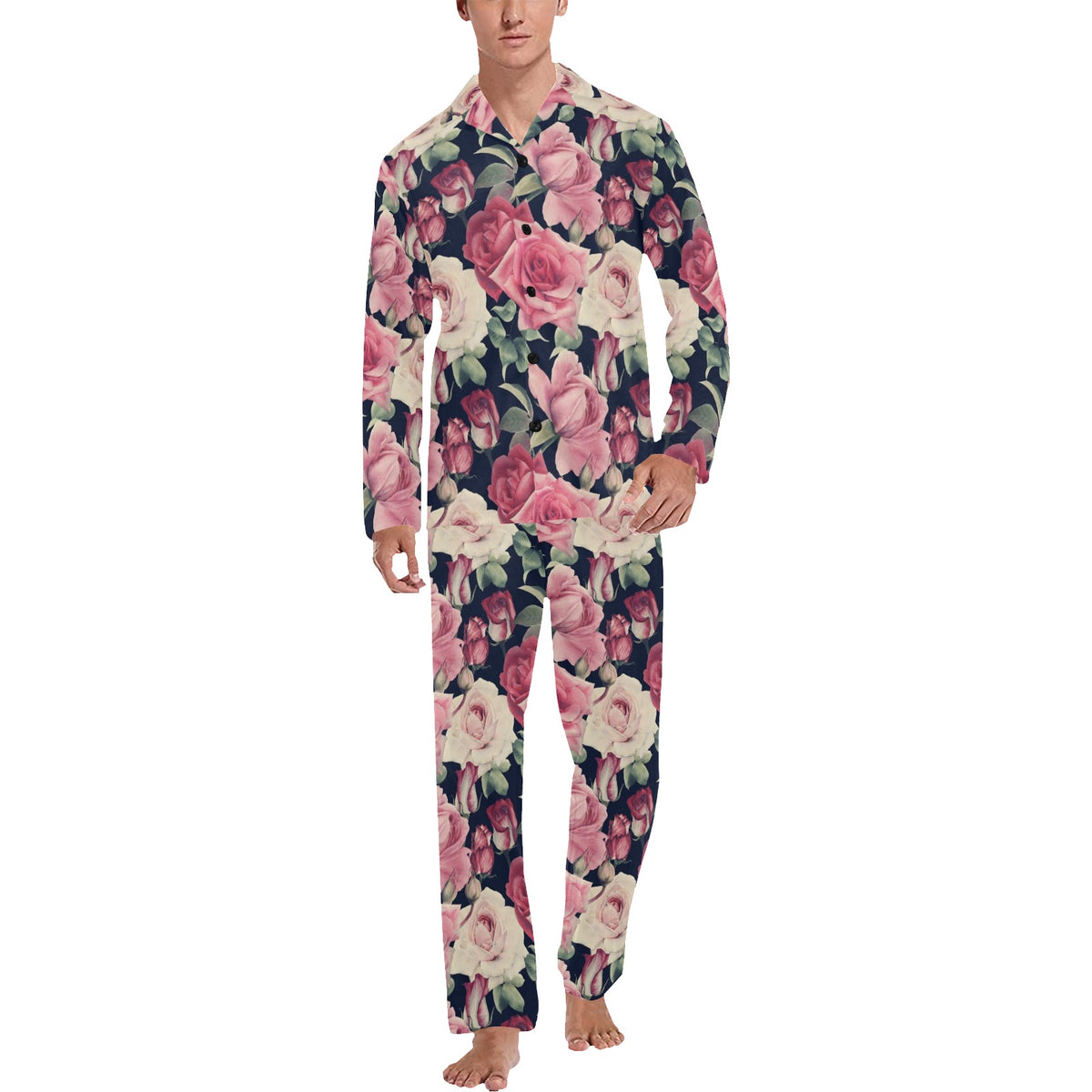 Rose Pattern Print Design RO05 Men's Long Sleeve Pajama Set