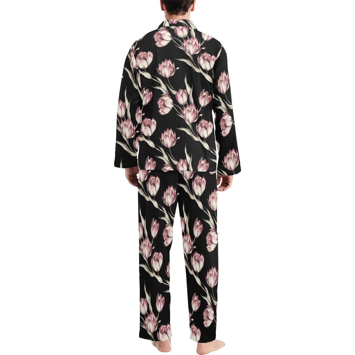 Tulip Pink Pattern Print Design TP02 Men's Long Sleeve Pajama Set