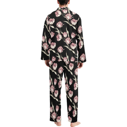 Tulip Pink Pattern Print Design TP02 Men's Long Sleeve Pajama Set