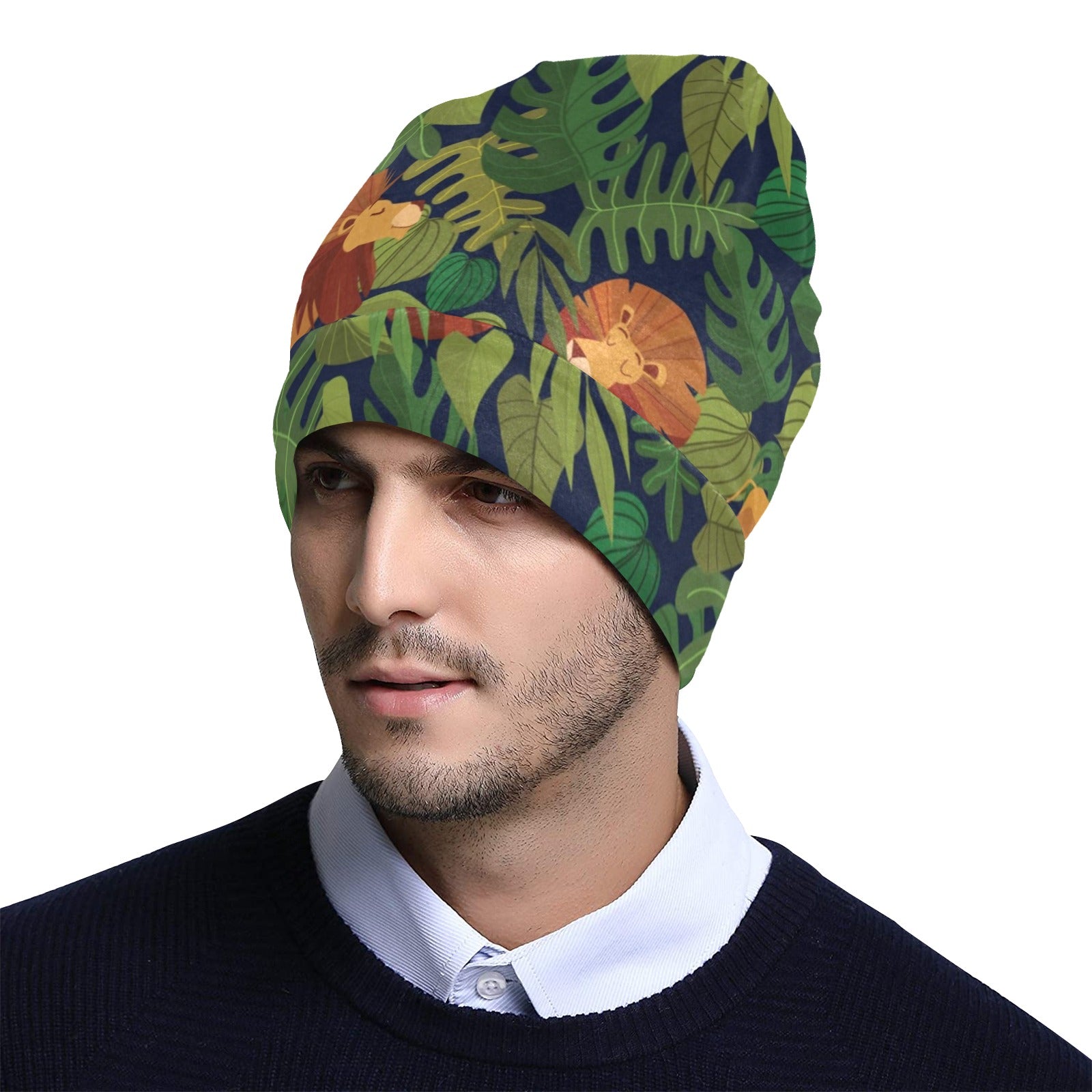 Lion Jungle Pattern Print Design 05 Unisex Beanie