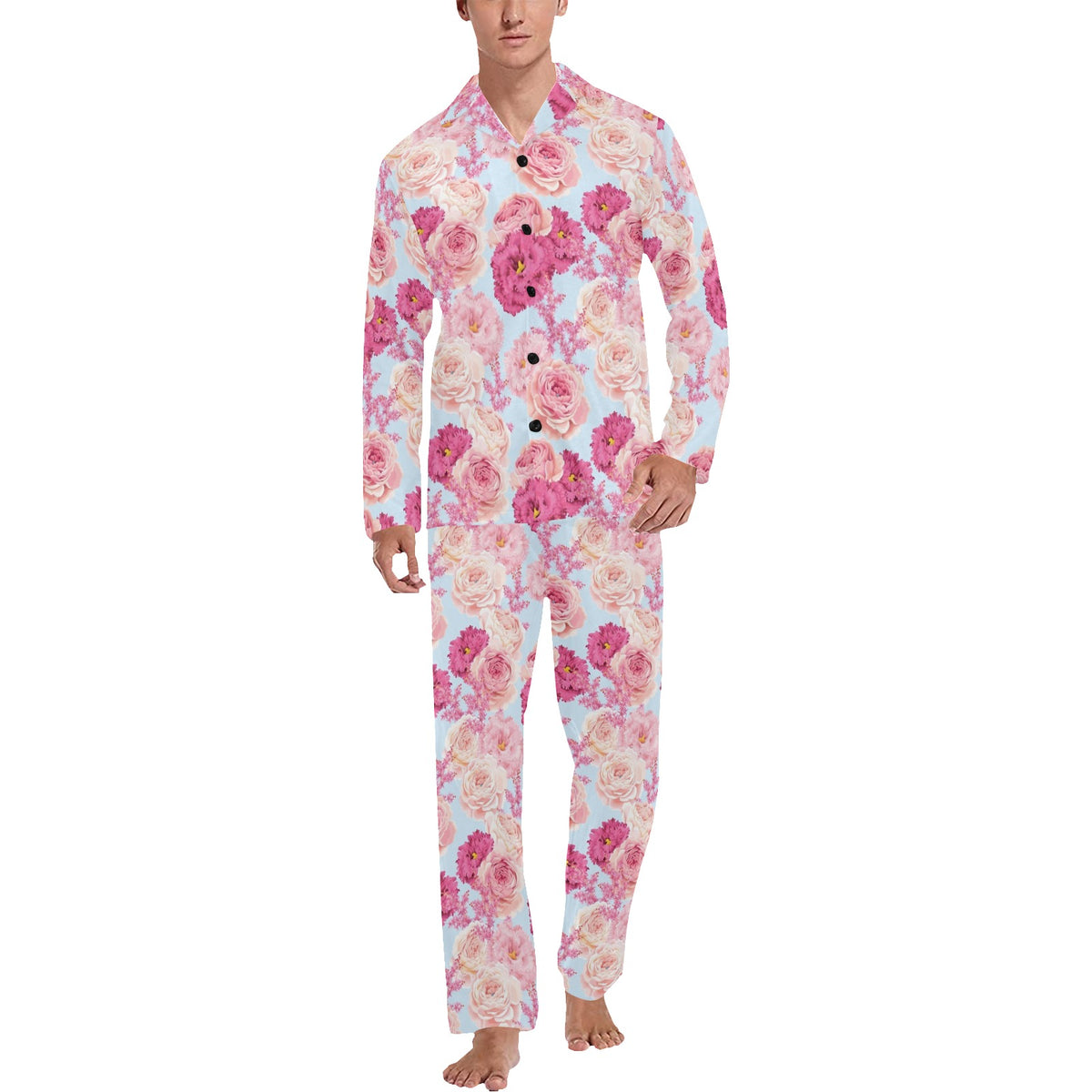 Lisianthus Pattern Print Design LT05 Men's Long Sleeve Pajama Set