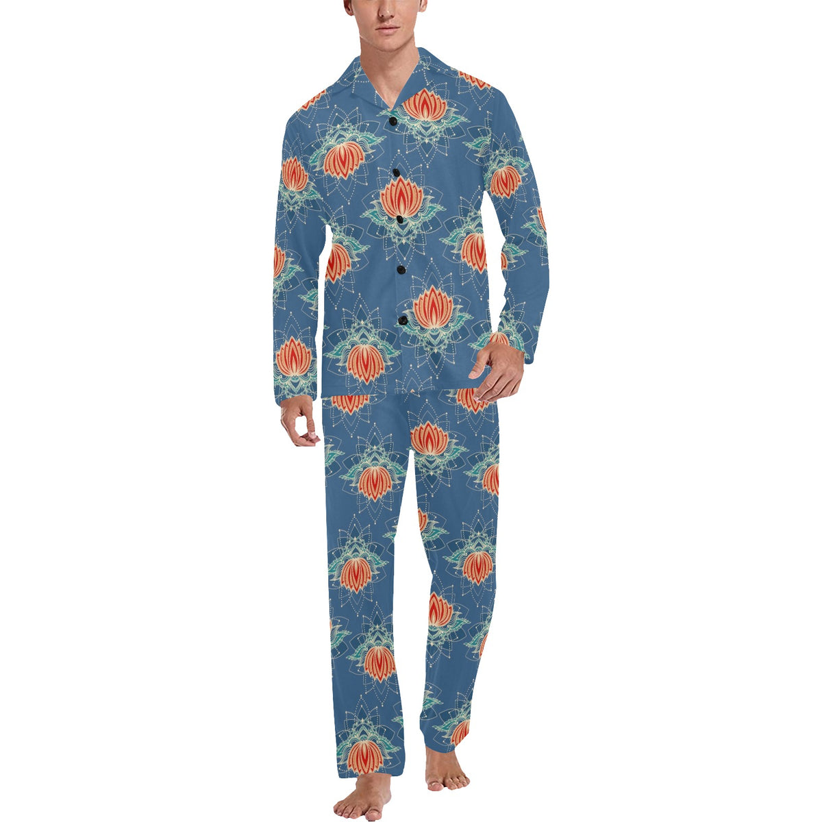 lotus Boho Pattern Print Design LO07 Men's Long Sleeve Pajama Set