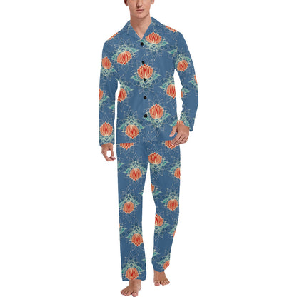 lotus Boho Pattern Print Design LO07 Men's Long Sleeve Pajama Set