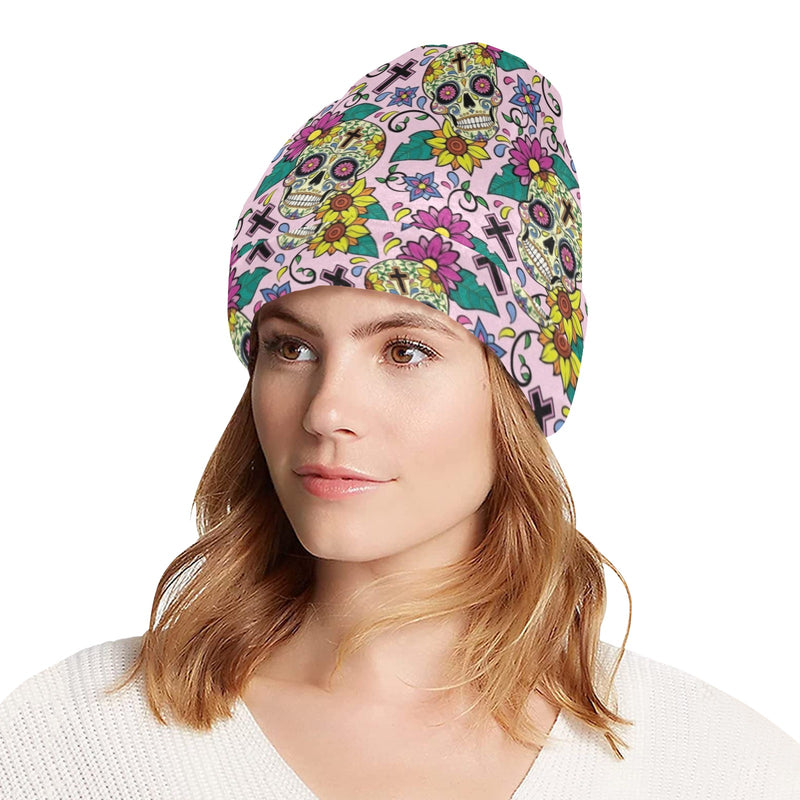 Sugar Skull Print Design LKS307 Unisex Beanie