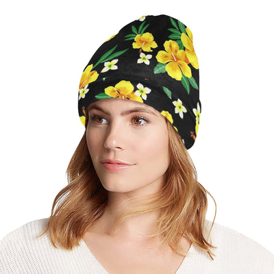 Yellow Hibiscus Pattern Print Design HB08 Unisex Beanie