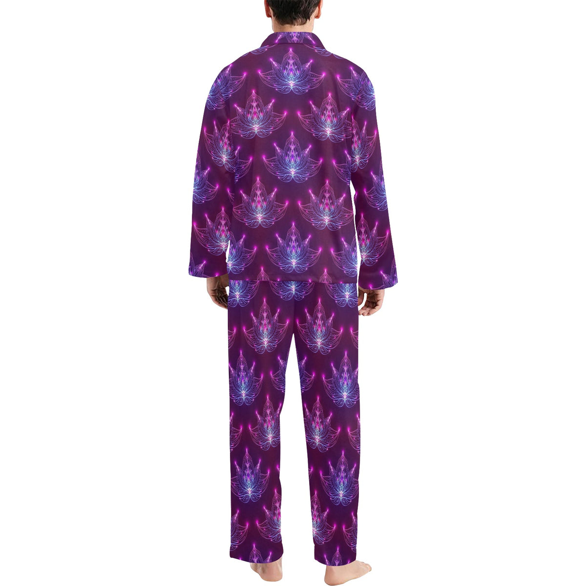 lotus Pattern Print Design LO01 Men's Long Sleeve Pajama Set