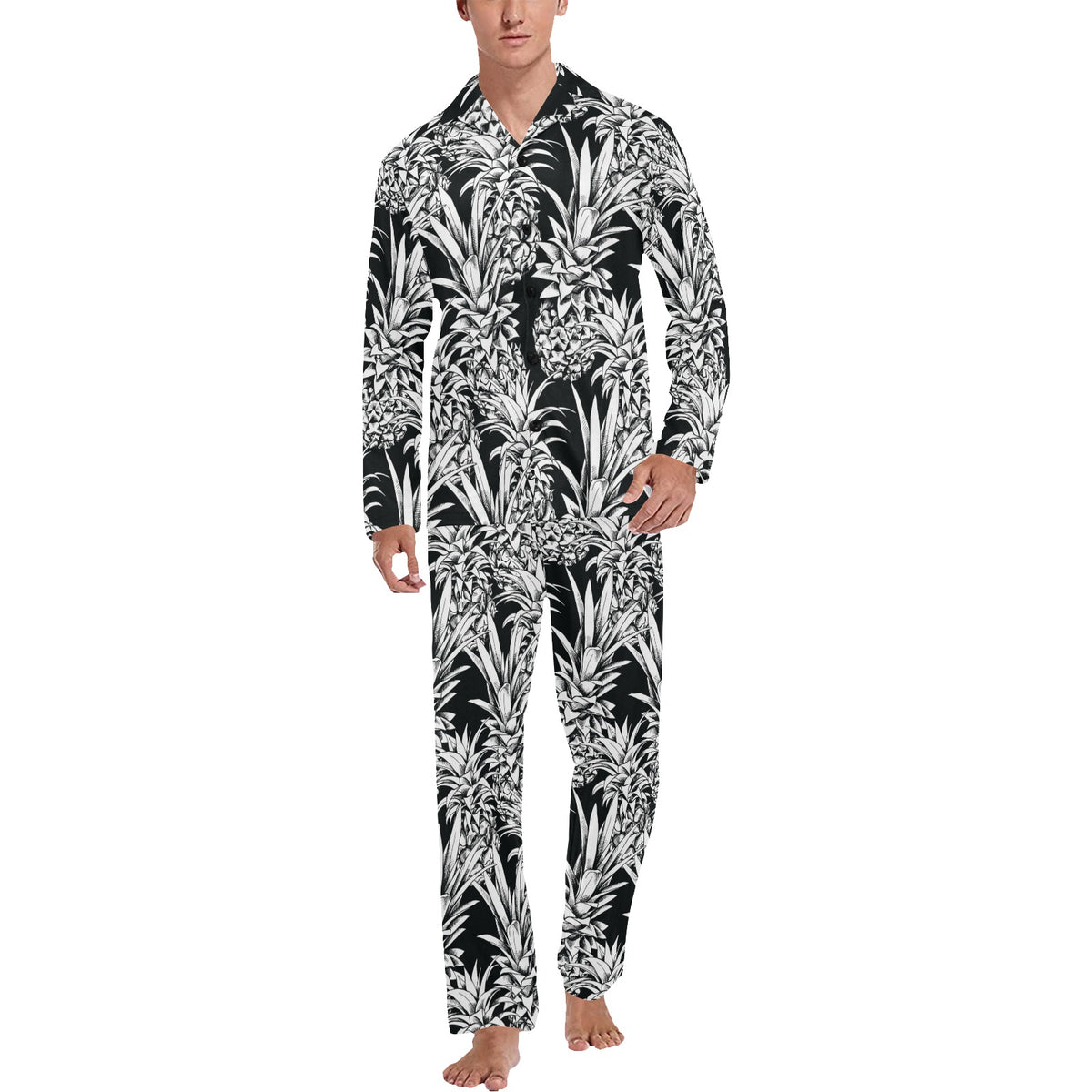 Pineapple Pattern Print Design PP08 Men's Long Sleeve Pajama Set