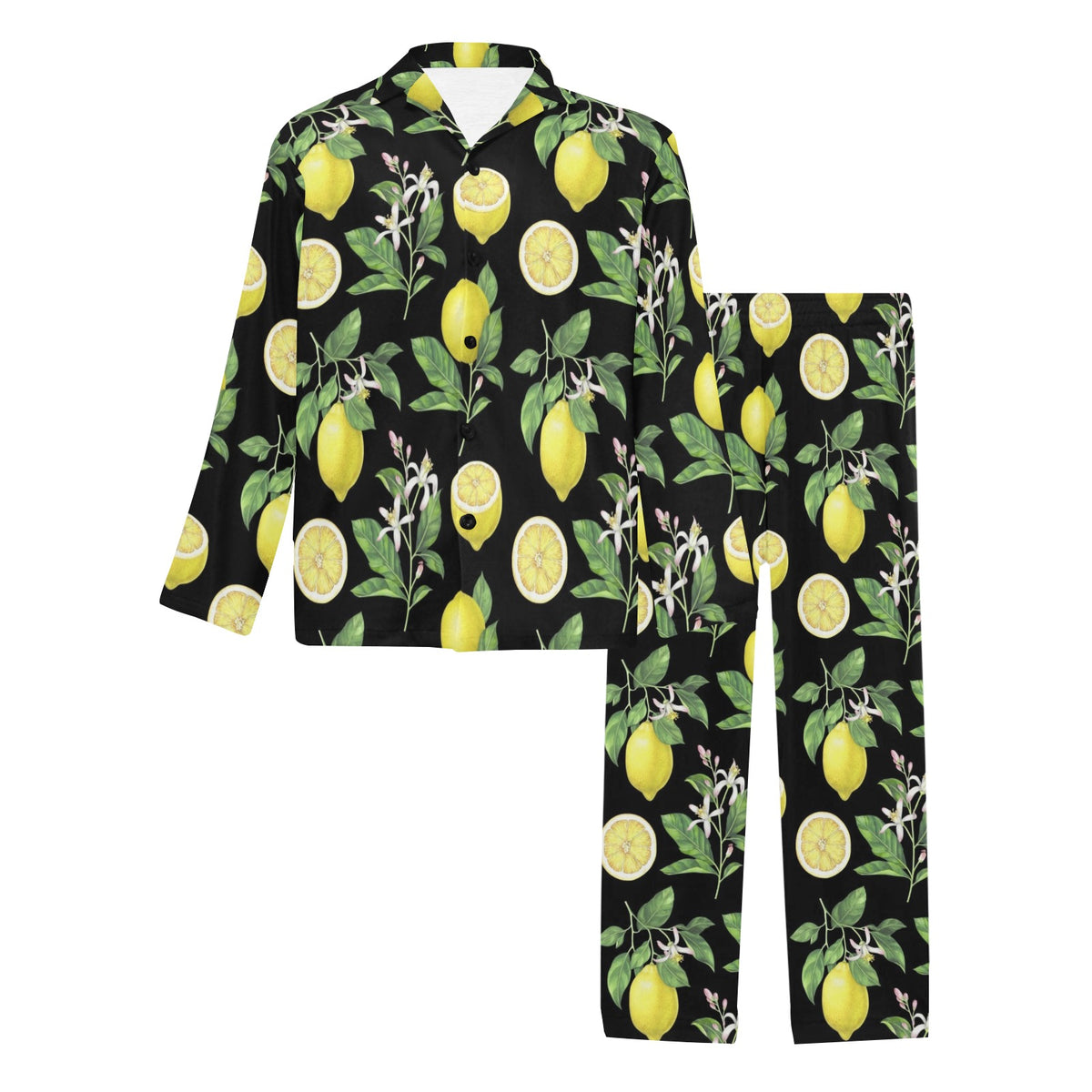 Lemon Pattern Print Design LM02 Men's Long Sleeve Pajama Set