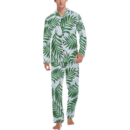 Palm Leaves Pattern Print Design PL06 Men's Long Sleeve Pajama Set