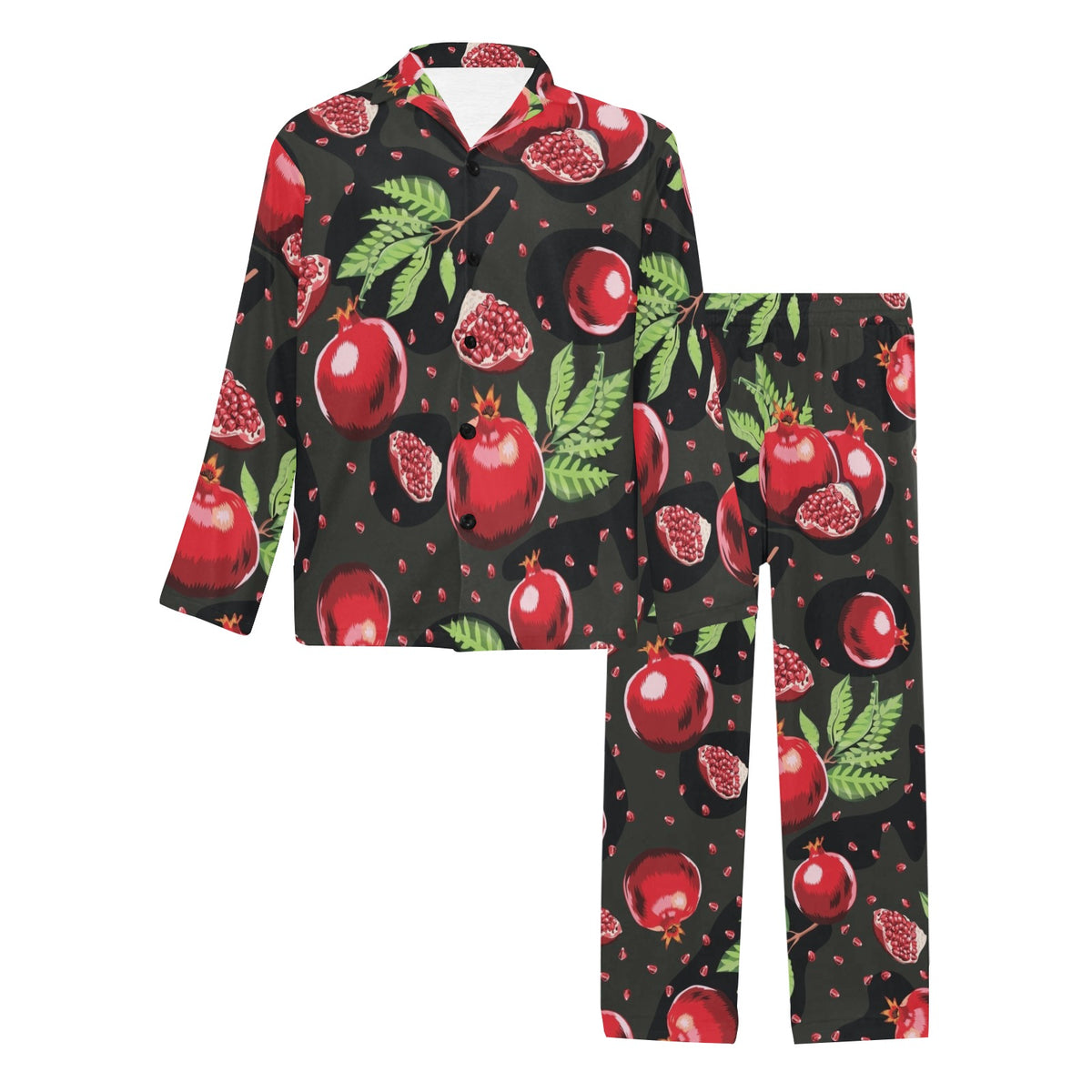 Pomegranate Pattern Print Design PG06 Men's Long Sleeve Pajama Set