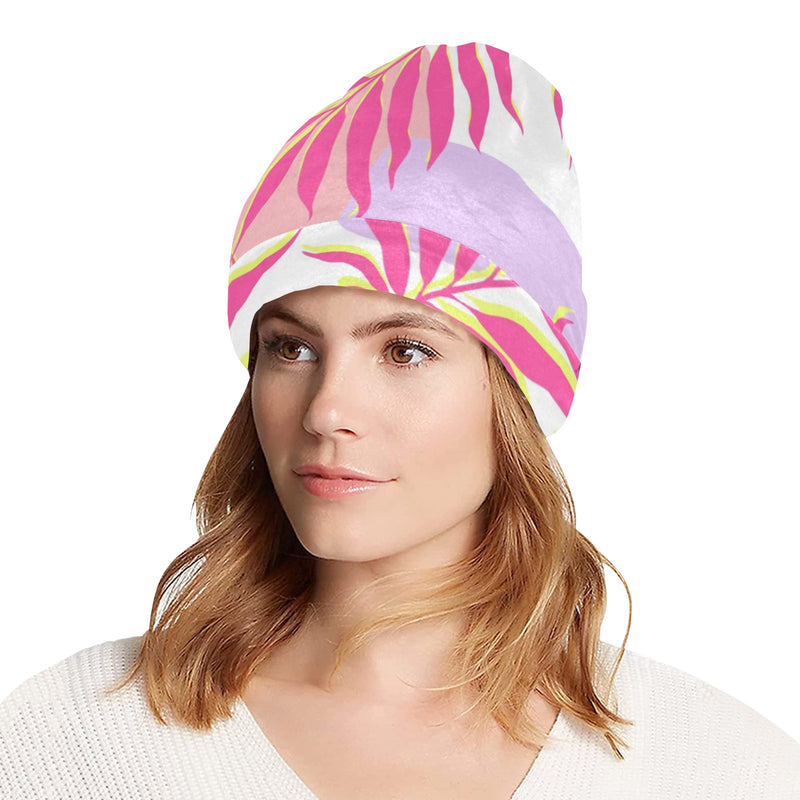 Pink Tropical Palm Leaves Unisex Beanie