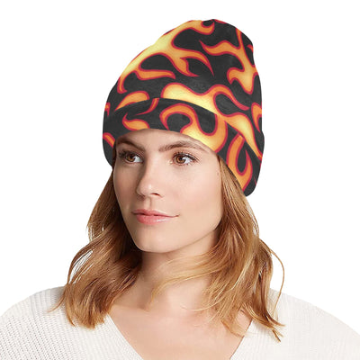 Flame Fire Themed Print Unisex Beanie