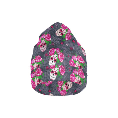 Sugar Skull Pink Rose Themed Print Unisex Beanie