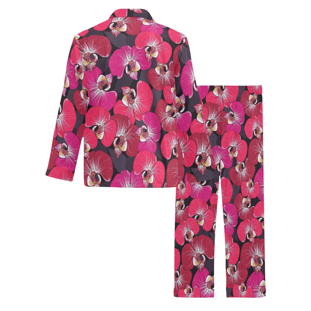 Orchid Red Pattern Print Design OR05 Men's Long Sleeve Pajama Set