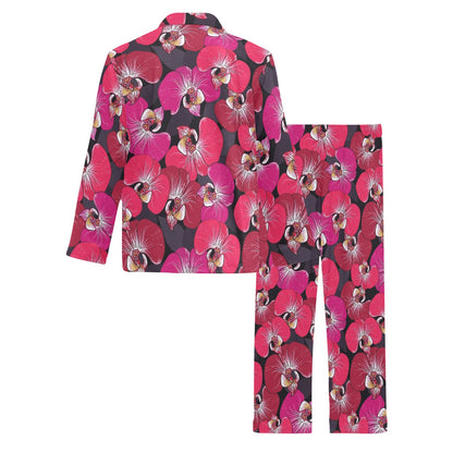 Orchid Red Pattern Print Design OR05 Men's Long Sleeve Pajama Set