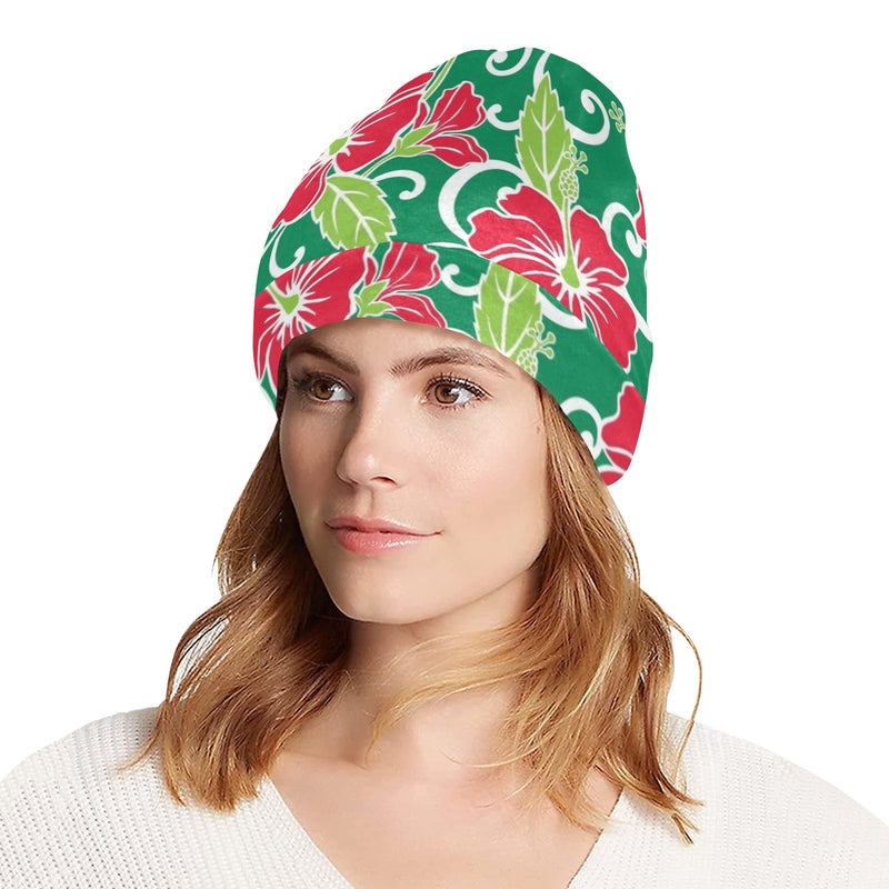 Red Hibiscus Pattern Print Design HB019 Unisex Beanie