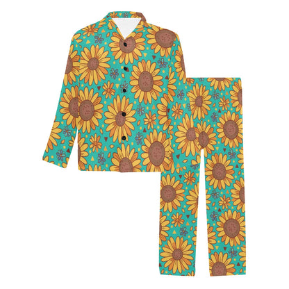 Sunflower Pattern Print Design SF013 Men's Long Sleeve Pajama Set