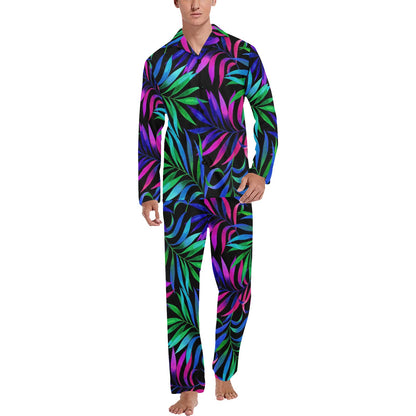 Tropical Flower Pattern Print Design TF010 Men's Long Sleeve Pajama Set