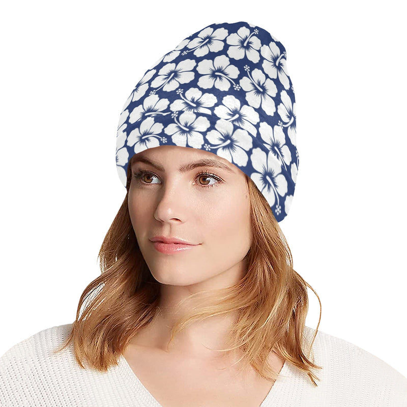 Hibiscus Blue Hawaiian Flower Pattern Unisex Beanie