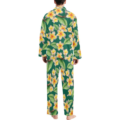 Plumeria Pattern Print Design PM07 Men's Long Sleeve Pajama Set
