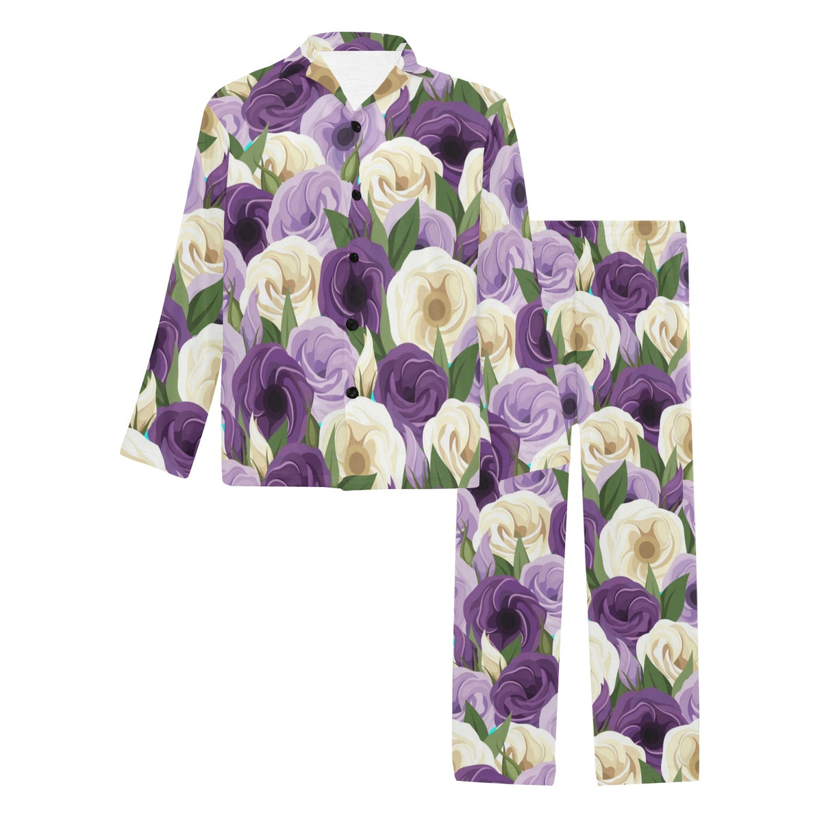 Lisianthus Pattern Print Design LT01 Men's Long Sleeve Pajama Set