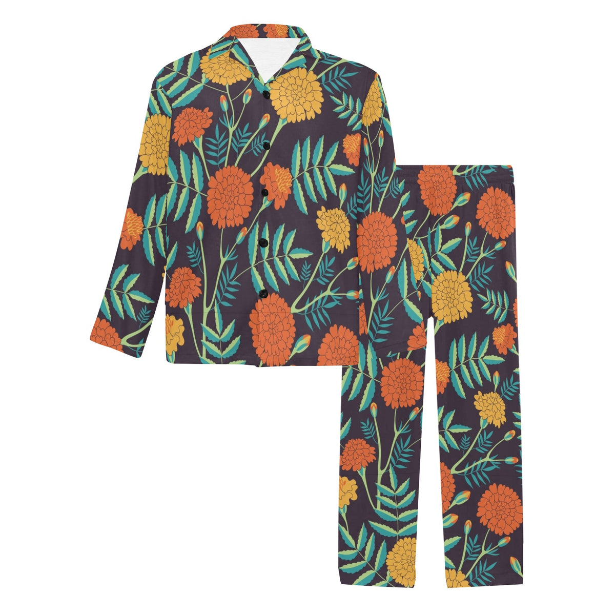 Marigold Pattern Print Design MR01 Men's Long Sleeve Pajama Set