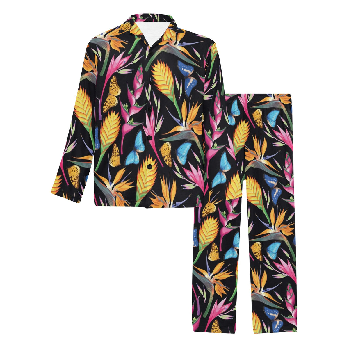 Tropical Flower Pattern Print Design TF016 Men's Long Sleeve Pajama Set