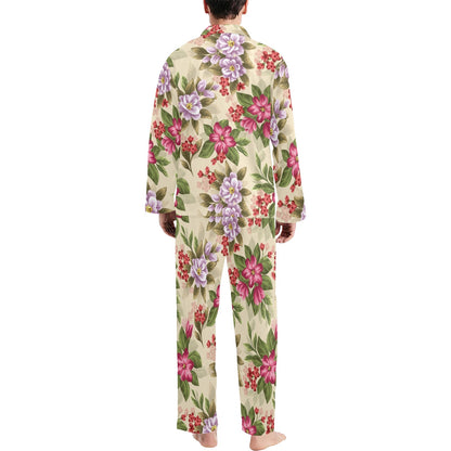 Summer Floral Pattern Print Design SF08 Men's Long Sleeve Pajama Set
