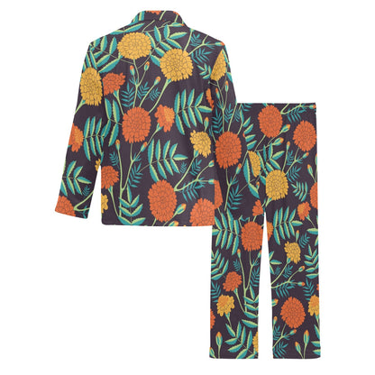 Marigold Pattern Print Design MR01 Men's Long Sleeve Pajama Set