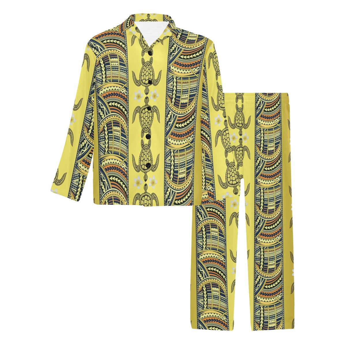 Polynesian Turtle Hawaiian Design Print Men's Long Sleeve Pajama Set