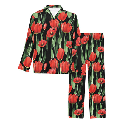 Tulip Red Pattern Print Design TP03 Men's Long Sleeve Pajama Set