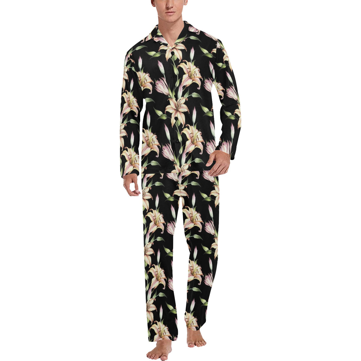 Lily Pattern Print Design LY05 Men's Long Sleeve Pajama Set