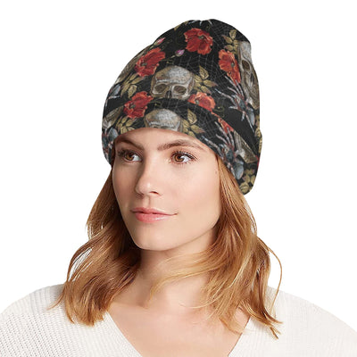 Spider Web Skull Rose Print Design LKS305 Unisex Beanie