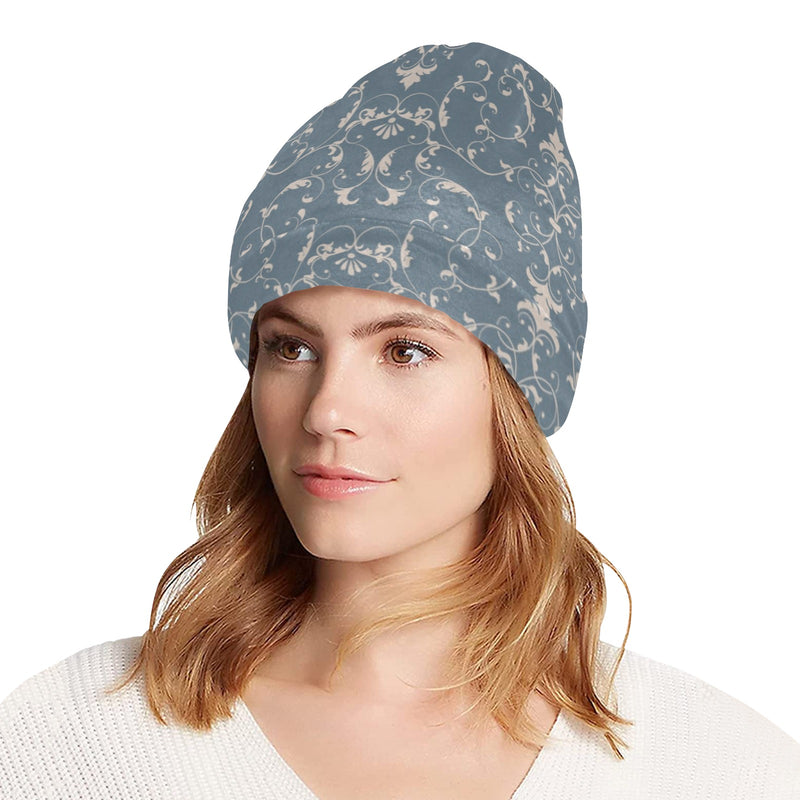 Damask Elegant Teal Print Pattern Unisex Beanie