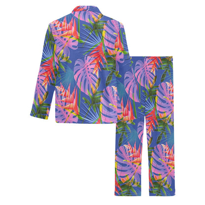 Tropical Flower Pattern Print Design TF025 Men's Long Sleeve Pajama Set