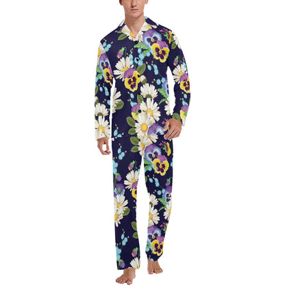 Pansy Pattern Print Design PS03 Men's Long Sleeve Pajama Set