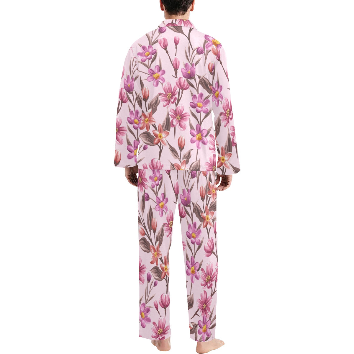 Summer Floral Pattern Print Design SF09 Men's Long Sleeve Pajama Set
