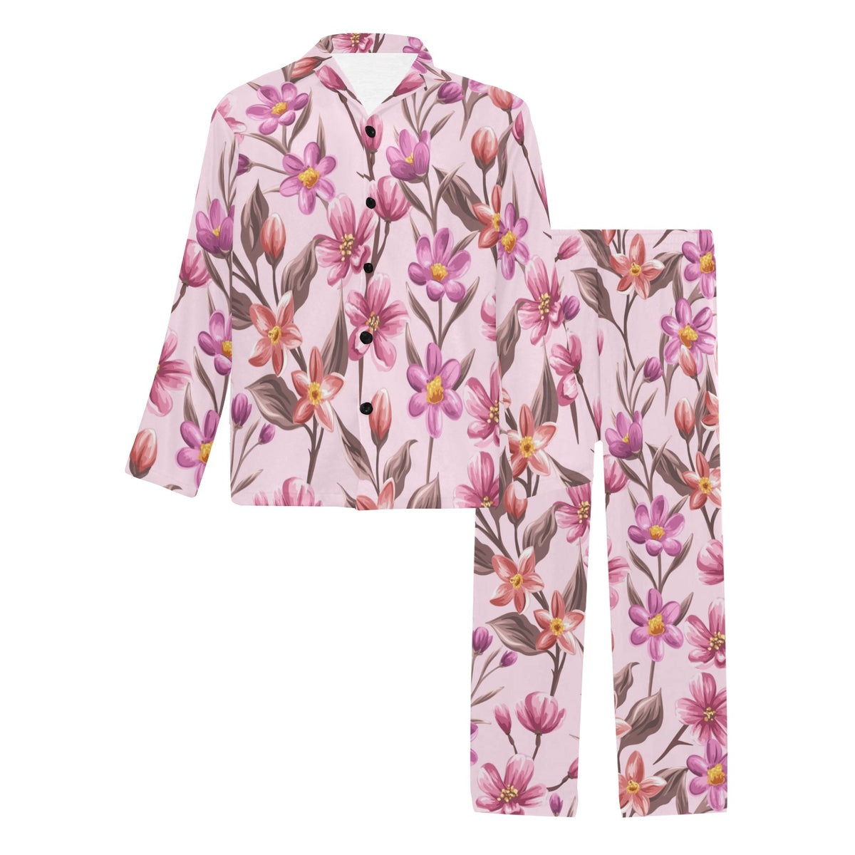 Summer Floral Pattern Print Design SF09 Men's Long Sleeve Pajama Set