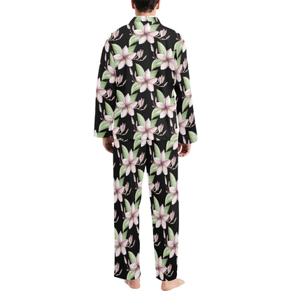 Plumeria Pattern Print Design PM02 Men's Long Sleeve Pajama Set