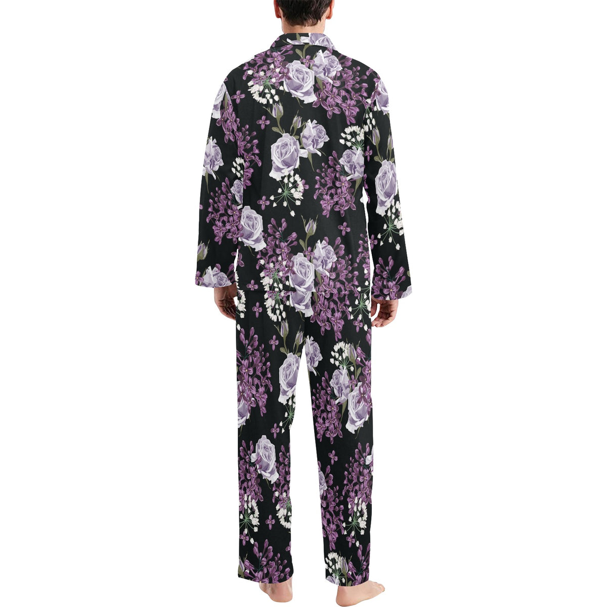 Lilac Pattern Print Design LI04 Men's Long Sleeve Pajama Set