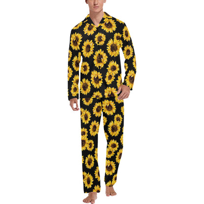 Sunflower Pattern Print Design SF05 Men's Long Sleeve Pajama Set
